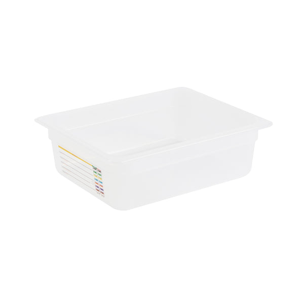 Restaurantware Met Lux Rectangle White Polypropylene Half Size Food Pan - 4" Deep With Label - 10 Count Box