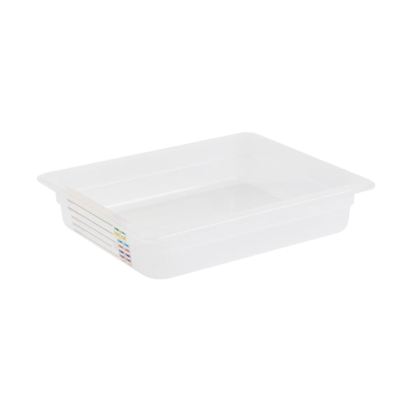Restaurantware Met Lux Rectangle White Polypropylene Half Size Food Pan - 2.5" Deep With Label - 10 Count Box