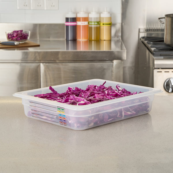 Restaurantware Met Lux Rectangle White Polypropylene Half Size Food Pan - 2.5" Deep With Label - 10 Count Box