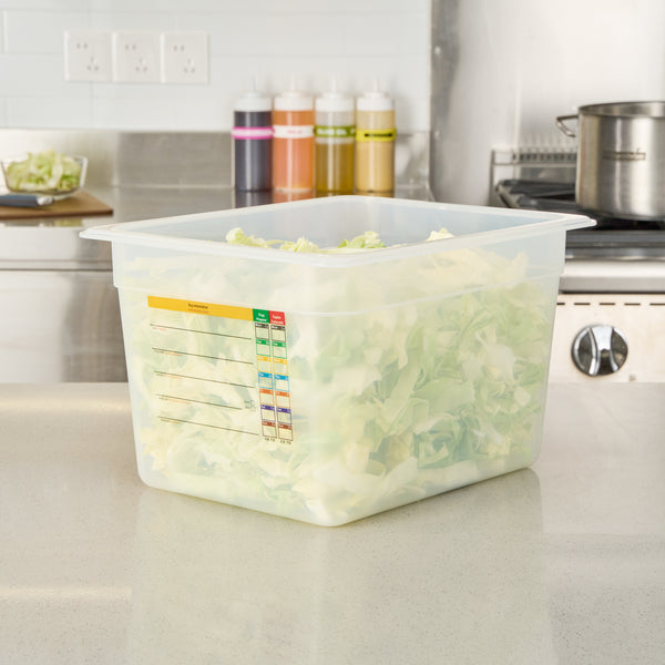 Restaurantware Met Lux Rectangle White Polypropylene Half Size Food Pan - 8" Deep With Label - 10 Count Box