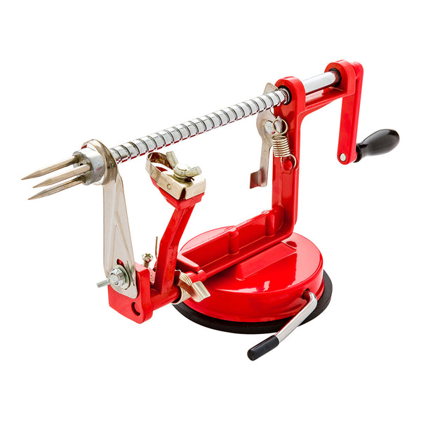 Restaurantware Met Lux Red Manual Apple Peeler / Slicer / Corer - Professional Stainless Steel Blade - 11 3/4" X 4 1/4" X 5 1/4" - 1 Count Box