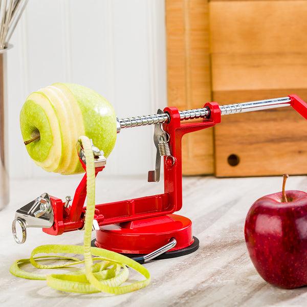 Restaurantware Met Lux Red Manual Apple Peeler / Slicer / Corer - Professional Stainless Steel Blade - 11 3/4" X 4 1/4" X 5 1/4" - 1 Count Box