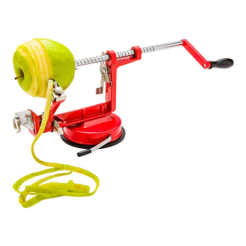 restaurantware Met Lux Red Manual Apple Peeler / Slicer / Corer - Professional Stainless Steel Blade - 11 3/4" x 4 1/4" x 5 1/4" - 1 count box