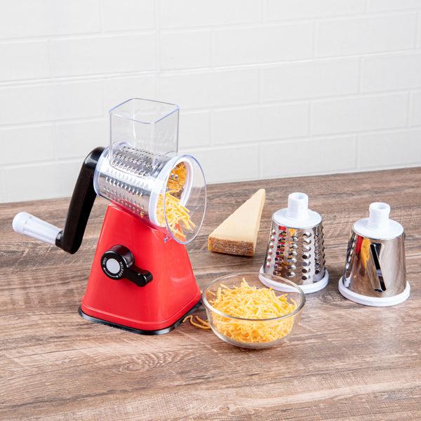Restaurantware Met Lux Red Rotary Cheese / Vegetable Grater - With 3 Blades - 1 Count Box