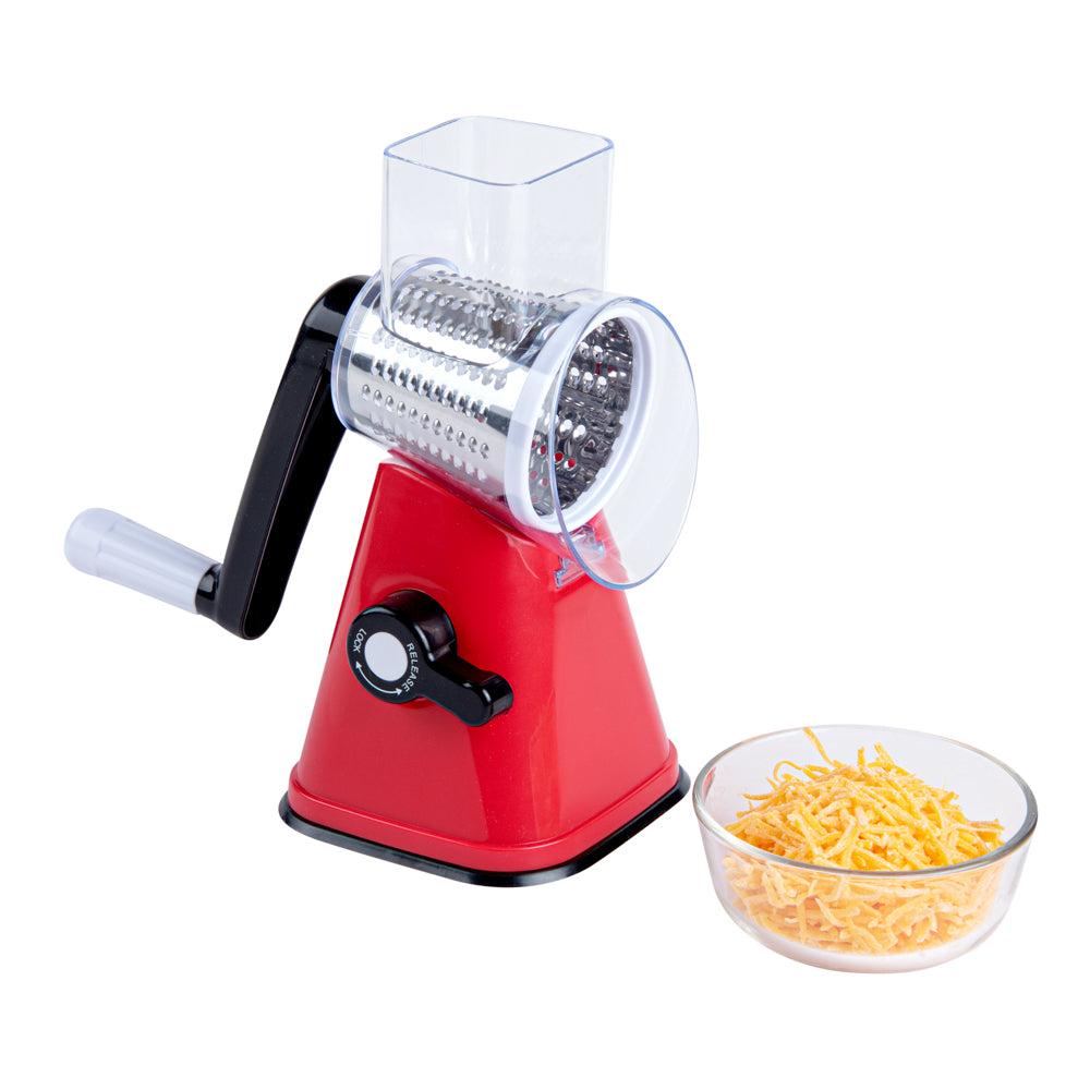 restaurantware Met Lux Red Rotary Cheese / Vegetable Grater - with 3 Blades - 1 count box
