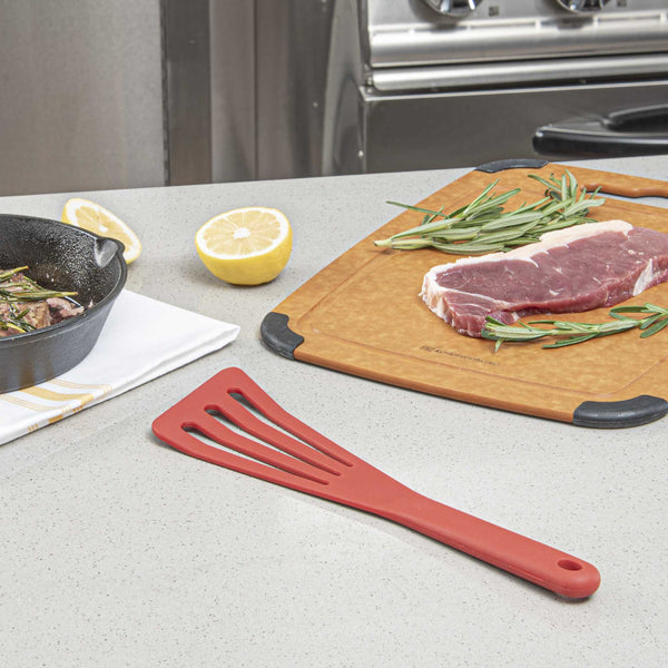 Restaurantware Met Lux Red Silicone High Temperature Slotted Turner / Spatula - 12 1/4" - 1 Count Box