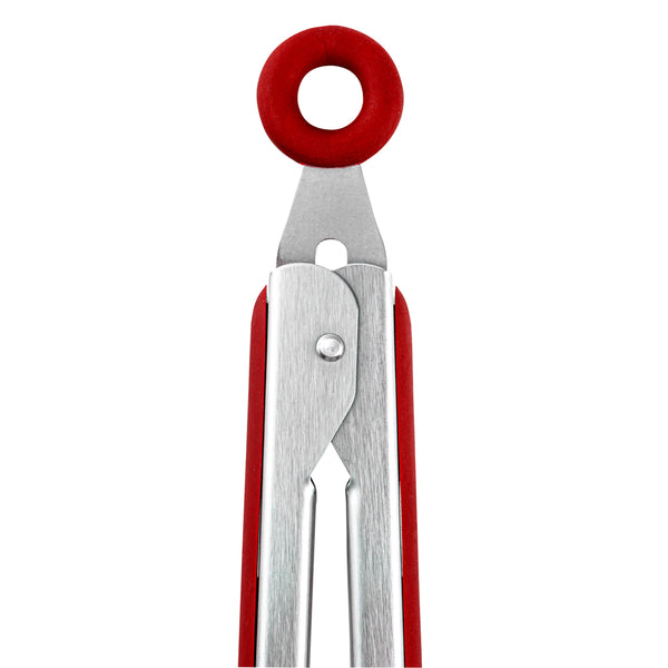 Restaurantware Met Lux Red Stainless Steel 2-Piece Kitchen Tong Set - Scalloped - 12" X 1 3/4" X 2" - 1 Count Box
