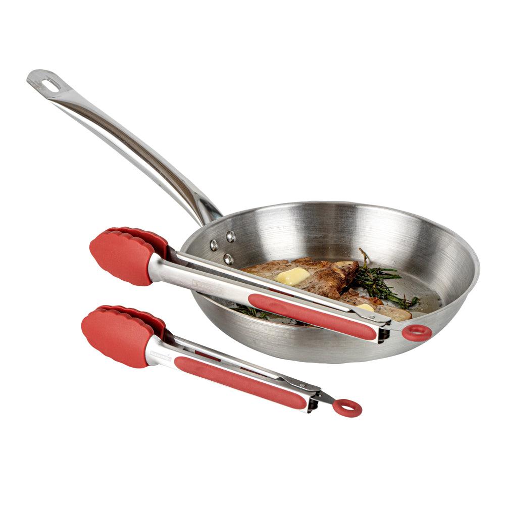 restaurantware Met Lux Red Stainless Steel 2-Piece Kitchen Tong Set - Scalloped - 12" x 1 3/4" x 2" - 1 count box
