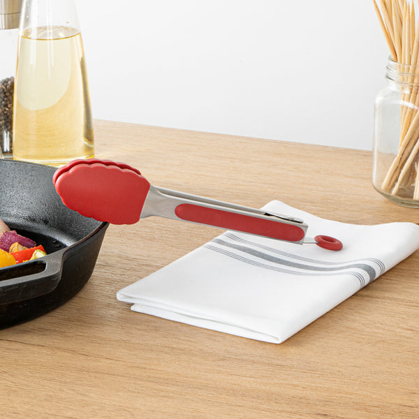 Restaurantware Met Lux Red Stainless Steel Kitchen Tong - Scalloped - 9" X 1 1/2" X 1" - 1 Count Box