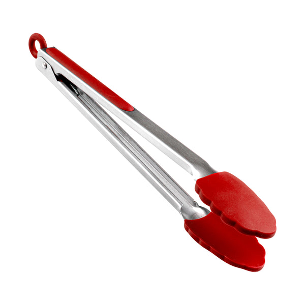 Restaurantware Met Lux Red Stainless Steel Kitchen Tong - Scalloped - 12" X 1 3/4" X 1" - 1 Count Box