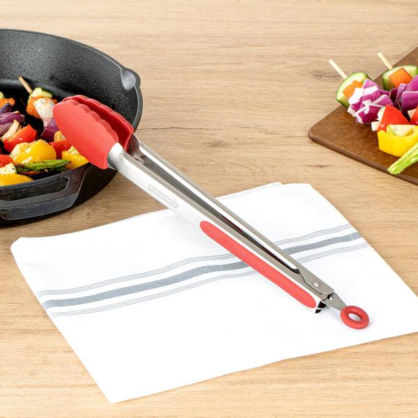 Restaurantware Met Lux Red Stainless Steel Kitchen Tong - Scalloped - 12" X 1 3/4" X 1" - 1 Count Box