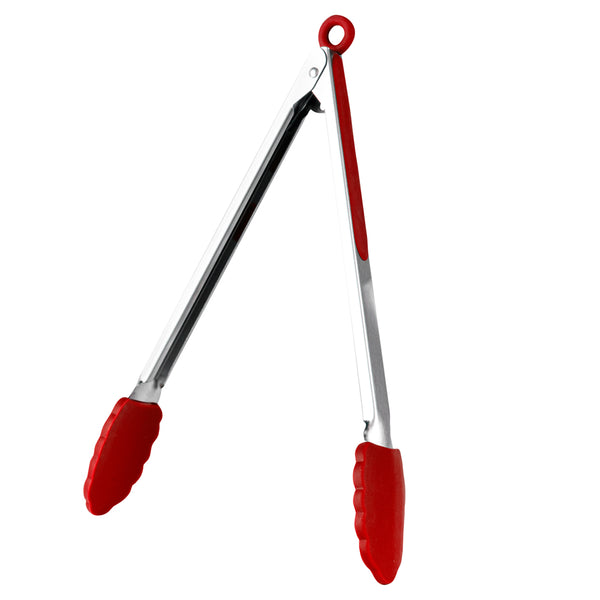 Restaurantware Met Lux Red Stainless Steel Kitchen Tong - Scalloped - 12" X 1 3/4" X 1" - 1 Count Box