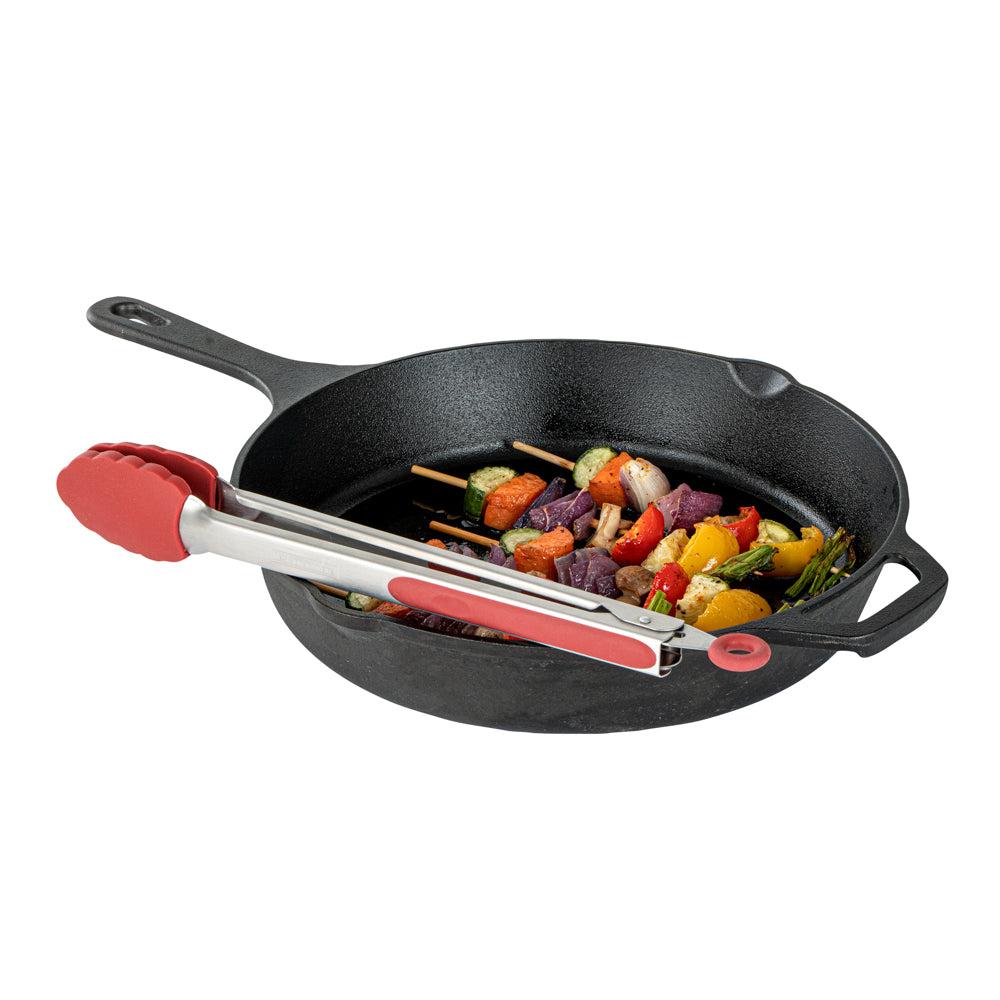 restaurantware Met Lux Red Stainless Steel Kitchen Tong - Scalloped - 12" x 1 3/4" x 1" - 1 count box