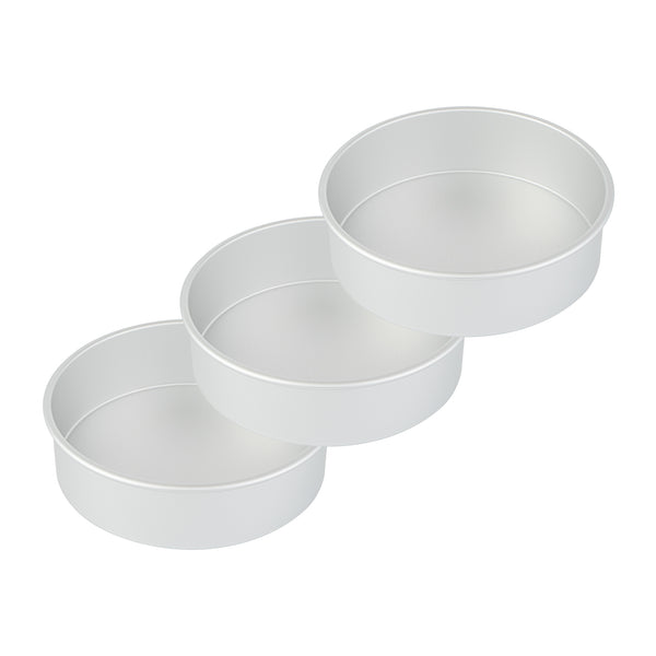 Restaurantware Met Lux Round Aluminum Straight-Sided Cake Pan - 10" X 10" X 3" - 12 Count Box