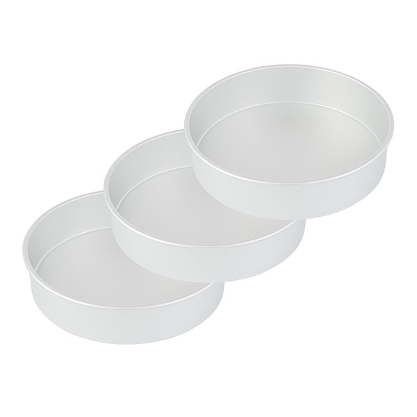 Restaurantware Met Lux Round Aluminum Straight-Sided Cake Pan - 12" X 12" X 3" - 12 Count Box