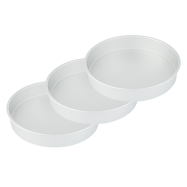 Restaurantware Met Lux Round Aluminum Straight-Sided Cake Pan - 16" X 16" X 3" - 12 Count Box