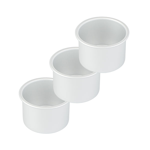 Restaurantware Met Lux Round Aluminum Straight-Sided Cake Pan - 4" X 4" X 3" - 12 Count Box
