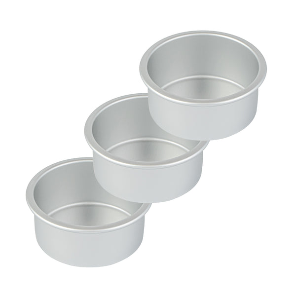 Restaurantware Met Lux Round Aluminum Straight-Sided Cake Pan - 4" X 4" X 2" - 12 Count Box
