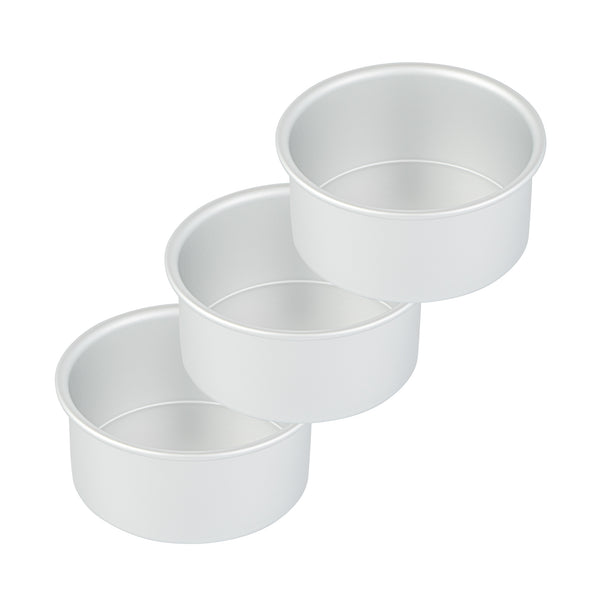 Restaurantware Met Lux Round Aluminum Straight-Sided Cake Pan - 6" X 6" X 3" - 12 Count Box