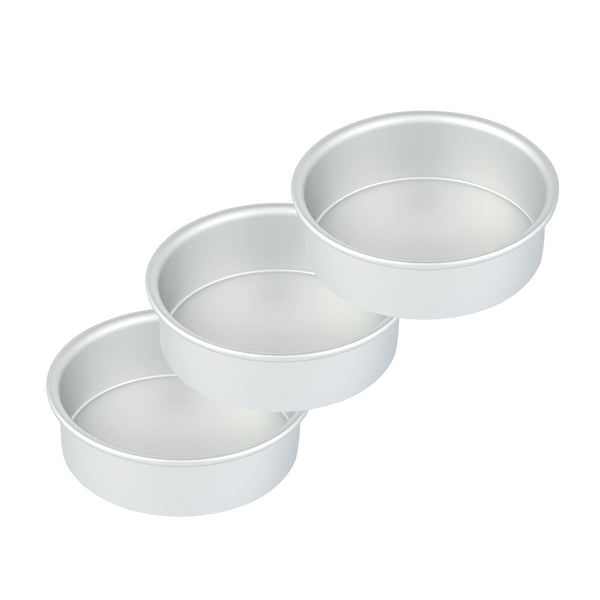 Restaurantware Met Lux Round Aluminum Straight-Sided Cake Pan - 6" X 6" X 2" - 12 Count Box