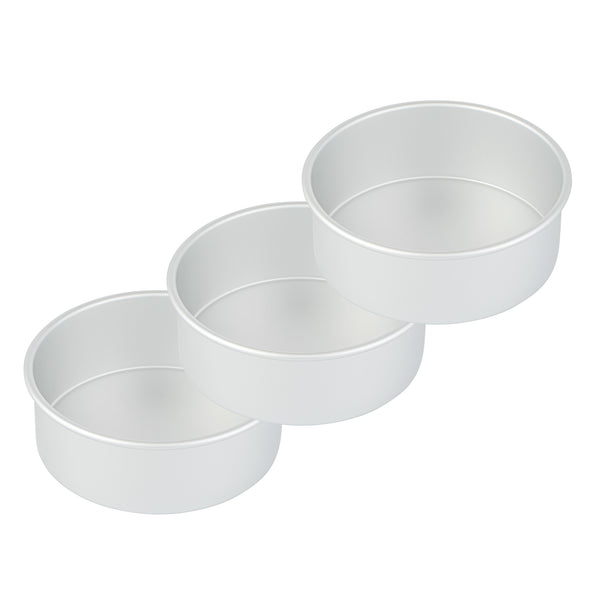 Restaurantware Met Lux Round Aluminum Straight-Sided Cake Pan - 8" X 8" X 3" - 12 Count Box