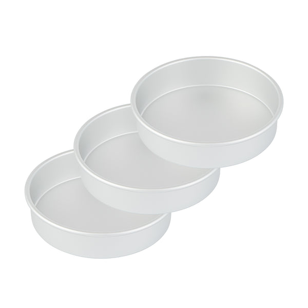 Restaurantware Met Lux Round Aluminum Straight-Sided Cake Pan - 8" X 8" X 2" - 12 Count Box