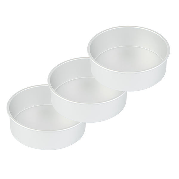 Restaurantware Met Lux Round Aluminum Straight-Sided Cake Pan - 9" X 9" X 3" - 12 Count Box