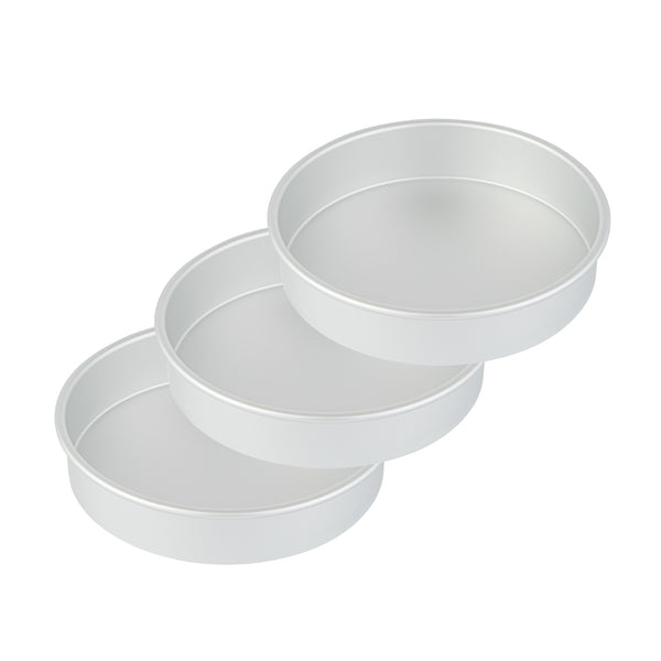 Restaurantware Met Lux Round Aluminum Straight-Sided Cake Pan - 9" X 9" X 2" - 12 Count Box