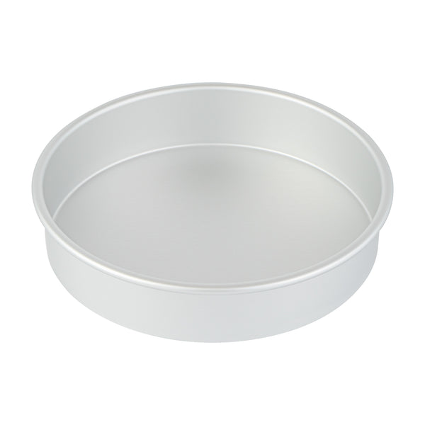 Restaurantware Met Lux Round Aluminum Straight-Sided Cake Pan - 9" X 9" X 2" - 12 Count Box