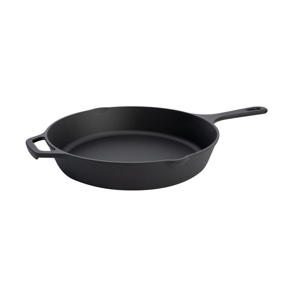 Restaurantware Met Lux Round Black Cast Iron 12" Fry Pan - Pre-seasoned - 1 Count Box