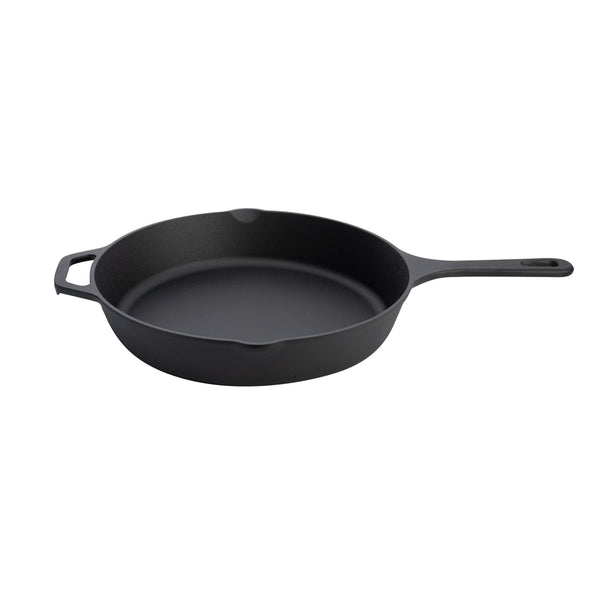 Restaurantware Met Lux Round Black Cast Iron 12" Fry Pan - Pre-seasoned - 1 Count Box
