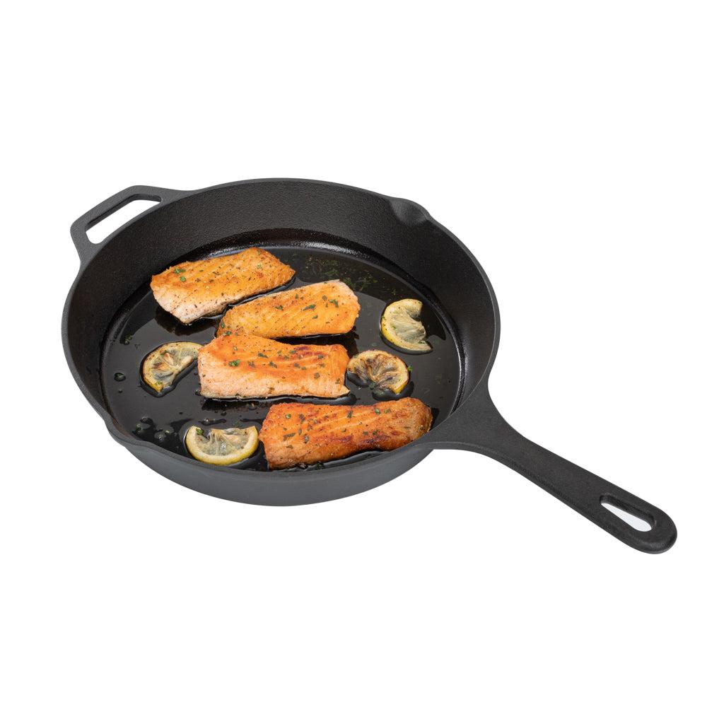 restaurantware Met Lux Round Black Cast Iron 12" Fry Pan - Pre-seasoned - 1 count box