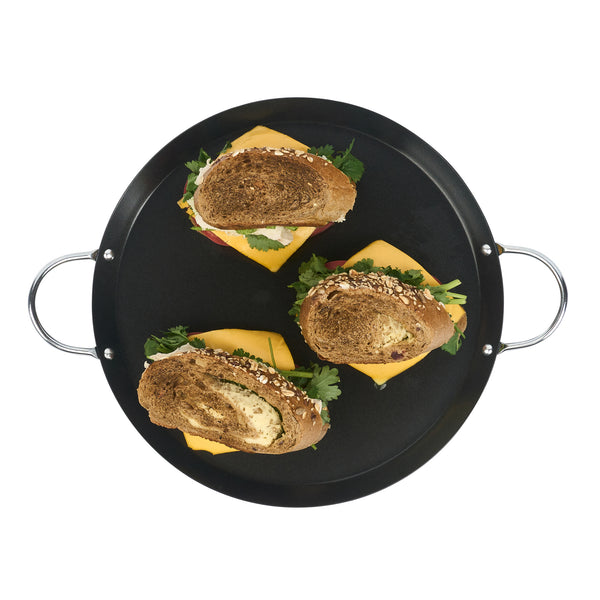Restaurantware Met Lux Round Carbon Steel Griddle - Non-Stick With Chrome Handles - 11" - 10 Count Box