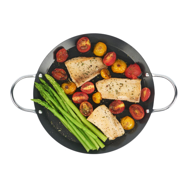 Restaurantware Met Lux Round Carbon Steel Griddle - Non-Stick With Chrome Handles - 9" - 10 Count Box