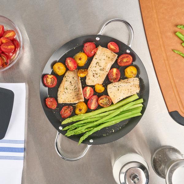 Restaurantware Met Lux Round Carbon Steel Griddle - Non-Stick With Chrome Handles - 9" - 10 Count Box
