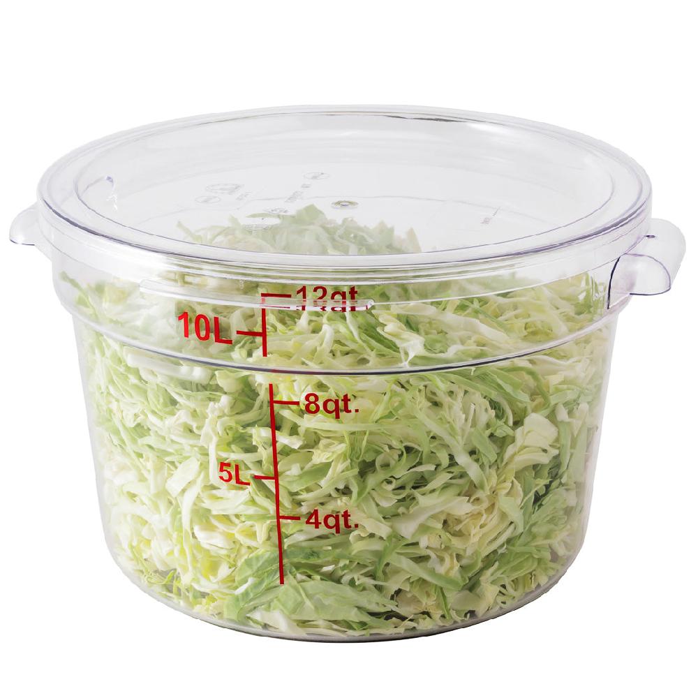 restaurantware Met Lux Round Clear Plastic Food Storage Container Lid - Fits 12 18 and 22 qt - 12 1/2" x 12 1/2" x 3/4" - 10 count box