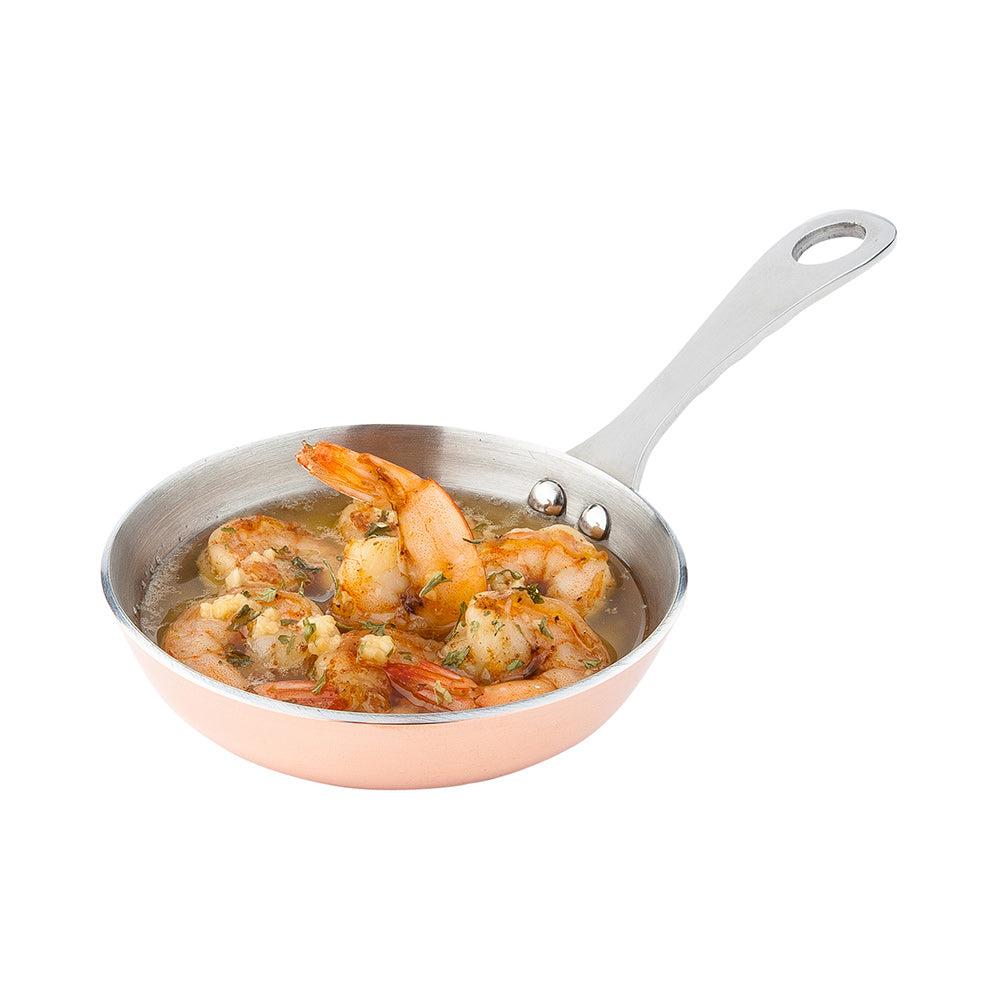 restaurantware Met Lux Round Copper and Stainless Steel Mini Frying Pan - 4" x 4" x 3/4" - 1 count box