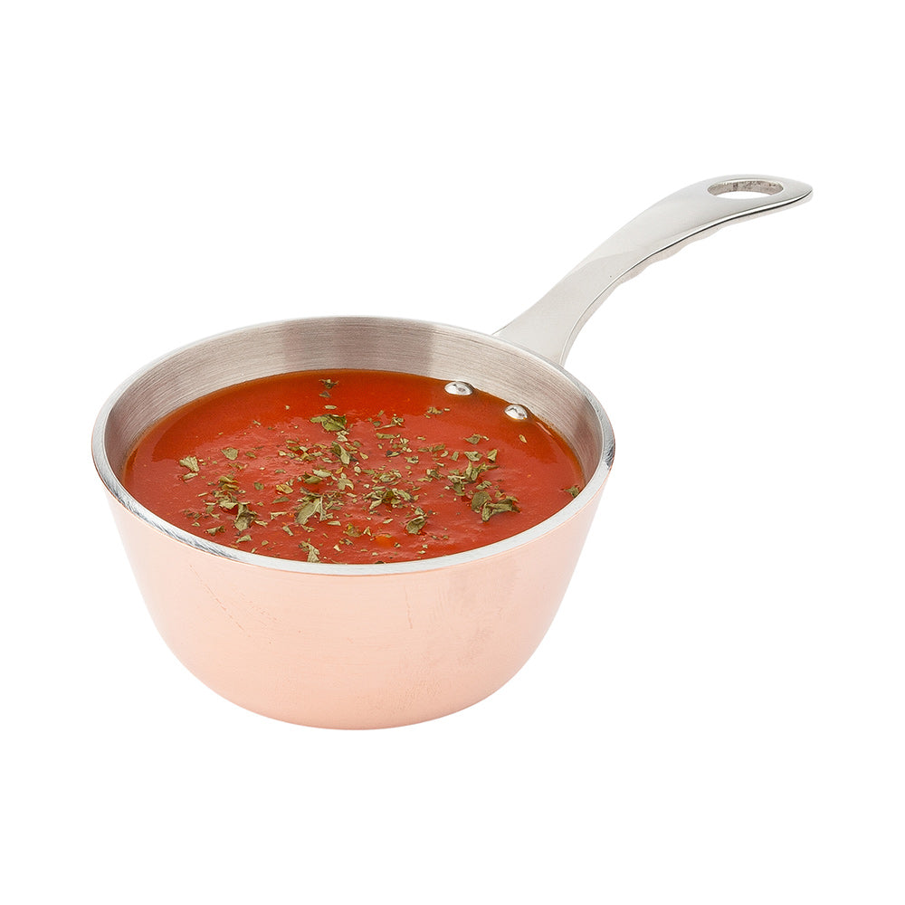 restaurantware Met Lux Round Copper and Stainless Steel Mini Sauce Pan - 7" x 3 1/2" x 2" - 1 count box