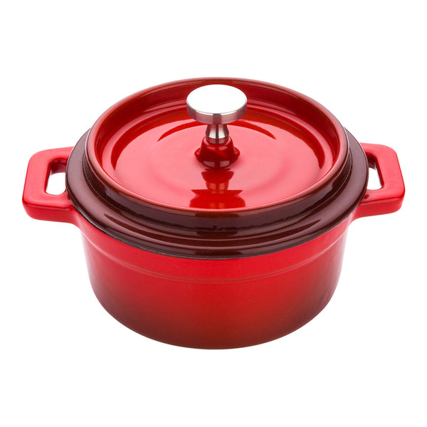 Restaurantware Met Lux Round Mini Casserole Dish - Red Cast Iron - Enameled Stainless Steel Knob - 8 Oz 5 1/4" X 4" X 3" - 1 Count Box