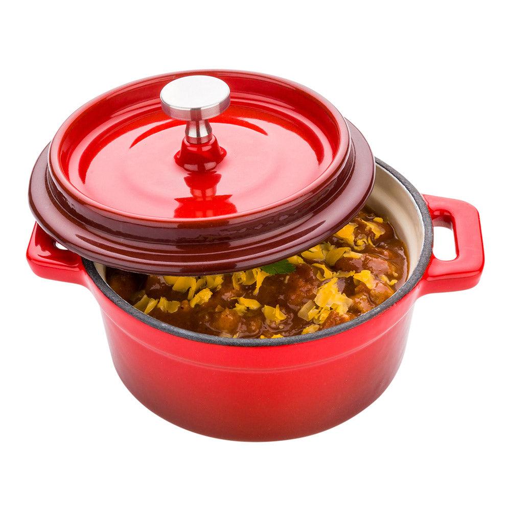 restaurantware Met Lux Round Mini Casserole Dish - Red Cast Iron - Enameled Stainless Steel Knob - 8 oz 5 1/4" x 4" x 3" - 1 count box