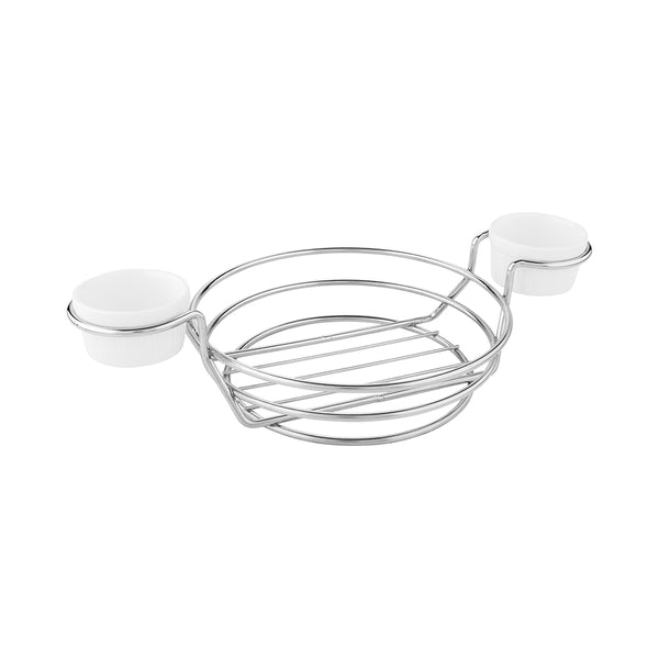 Restaurantware Met Lux Round Silver Stainless Steel Duetto Appetizer And Chip Basket - Double Dipping Sauce Holder - 10 1/4" X 7" X 3" - 1 Count Box