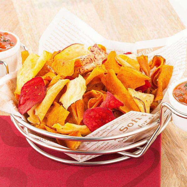 Restaurantware Met Lux Round Silver Stainless Steel Duetto Appetizer And Chip Basket - Double Dipping Sauce Holder - 10 1/4" X 7" X 3" - 1 Count Box