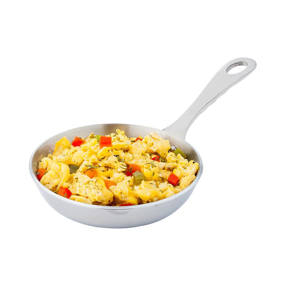 restaurantware Met Lux Round Silver Stainless Steel Mini Frying Pan - 4" x 4" x 3/4" - 1 count box