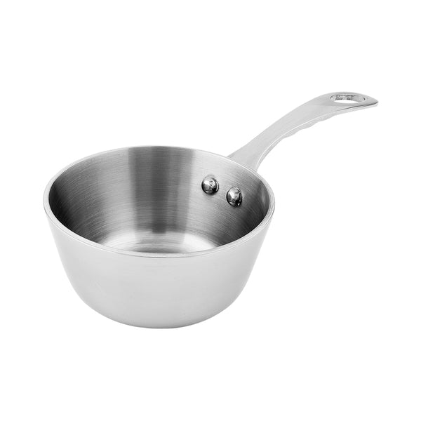 Restaurantware Met Lux Round Silver Stainless Steel Mini Sauce Pan - 7" X 3 1/2" X 2" - 1 Count Box