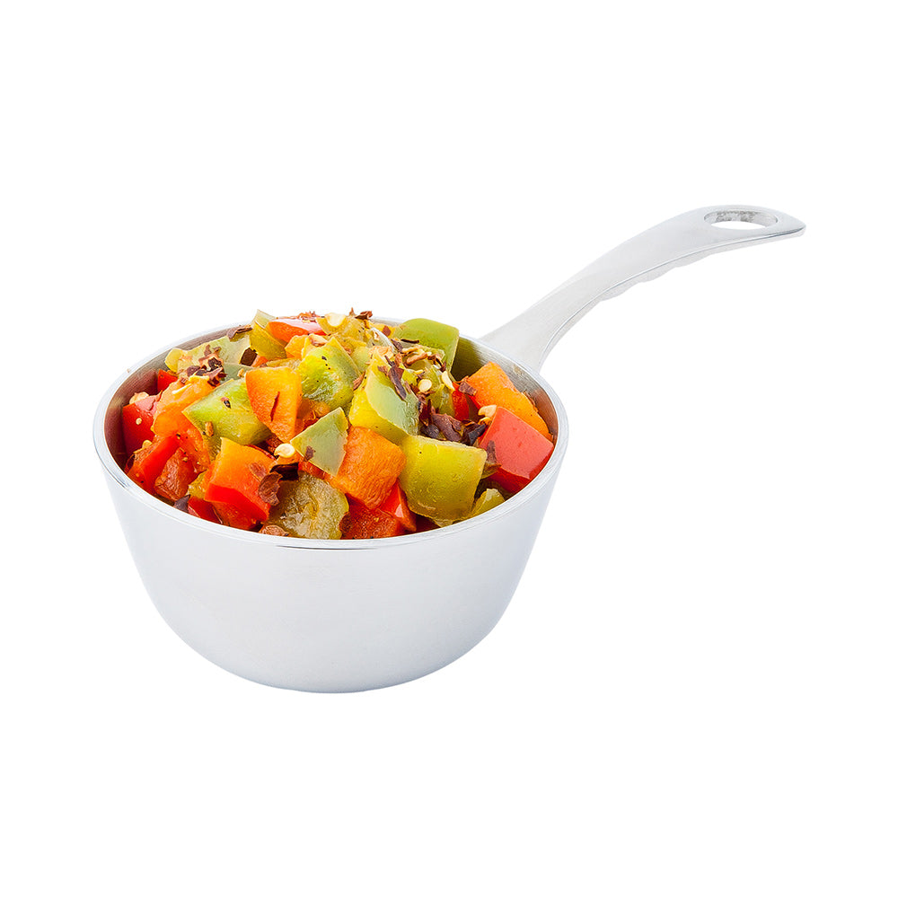restaurantware Met Lux Round Silver Stainless Steel Mini Sauce Pan - 7" x 3 1/2" x 2" - 1 count box