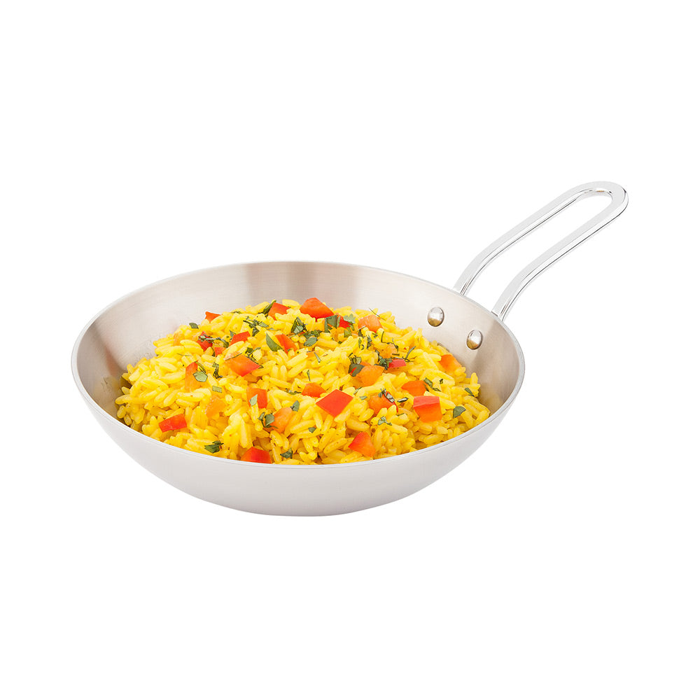 restaurantware Met Lux Round Silver Stainless Steel Mini Skillet - 6 1/2" x 6 1/2" x 1 1/2" - 1 count box