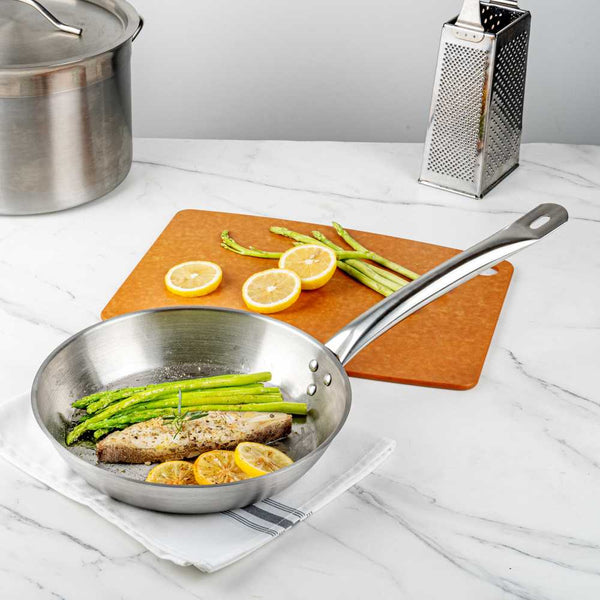 Restaurantware Met Lux Round Stainless Steel 10" Fry Pan - Induction Ready - 1 Count Box