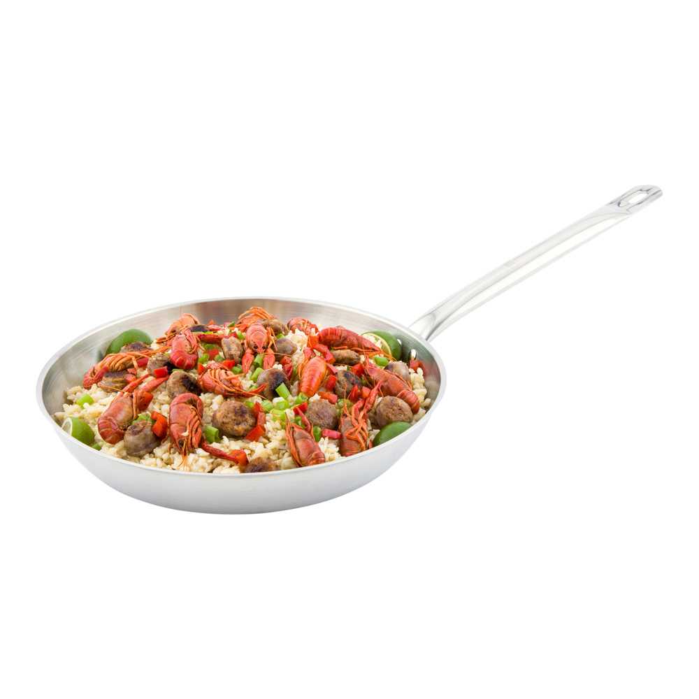 restaurantware Met Lux Round Stainless Steel 12" Fry Pan - Induction Ready - 1 count box