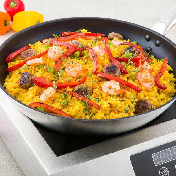 Restaurantware Met Lux Round Stainless Steel 12" Fry Pan - Non-Stick Induction Ready - 1 Count Box