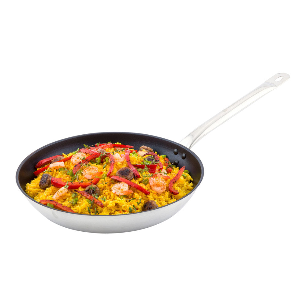 restaurantware Met Lux Round Stainless Steel 12" Fry Pan - Non-Stick Induction Ready - 1 count box